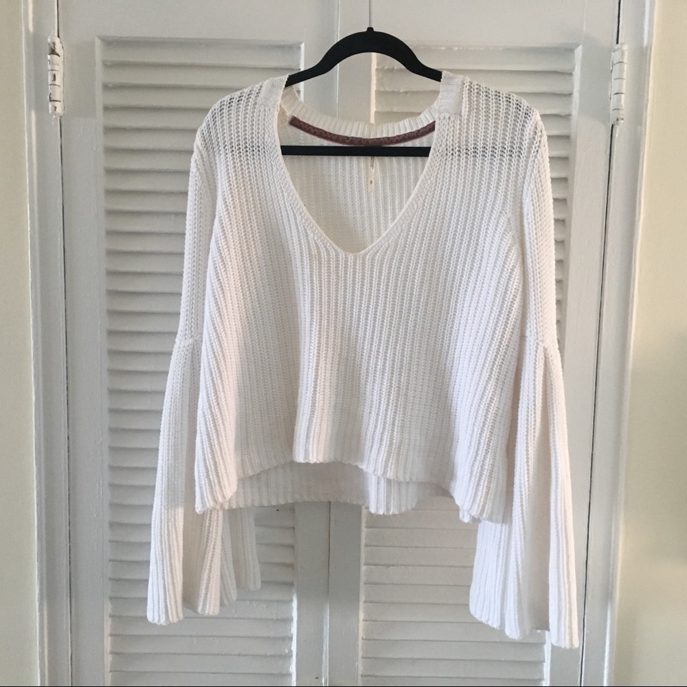 Free People Damsel White Bell Sleeve Knit Sweater